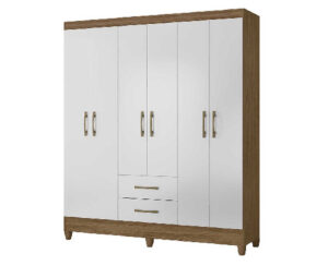 Ropero Panama 182 x 153 x 47 cm Naturale/Blanco con 2 Cajones y 6 Puertas con Patas Vol 2