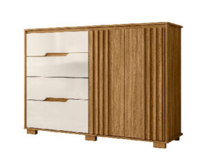 Comoda Texas 105 x 147 x 47 cm Freijo/Blanco con 2 Puertas y 4 Cajones con Patas Vol 2