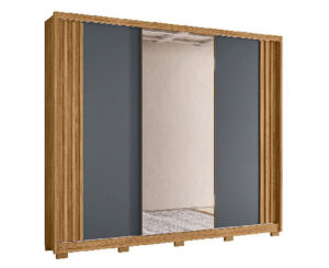 Ropero Arizona 230 x 260 x 52 cm Freijo/Gris con Puertas Corredizas, Espejo y 6 Cajones con Patas Vol 6