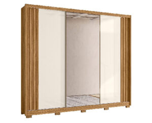 Ropero Arizona 230 x 260 x 52 cm Freijo/Blanco con Puertas Corredizas, Espejo y 6 Cajones con Patas Vol 6