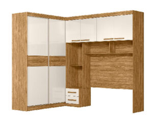 Combo Florença Freijo/Blanco Alto 217 cm / Prof. 50 cm / Largo Ropero 242 cm / Largo Cabecera 192 cm con 2 Puertas Corredizas, 4 Puertas y 2 Cajones Vol 5