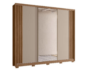 Ropero Arizona 230 x 260 x 52 cm Roble/Beige con 3 Puertas Corredizas, Espejo y 6 Cajones con Patas Vol 6
