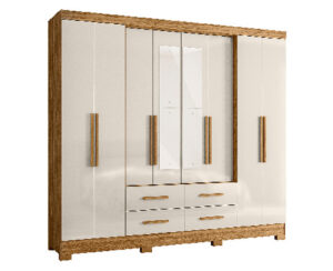 Ropero San Lorenzo 222 x 237 x 47 cm Freijo/Off White con 2 Puertas Espejo, 6 Puertas y 4 Cajones con Patas Vol 4