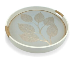 Bandeja Redonda con Asas y Vidrio 40 x 4.8 cm Flores