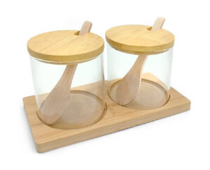 Set x 2 Frascos de Vidrio con Tapa Bambu y Cuchara
