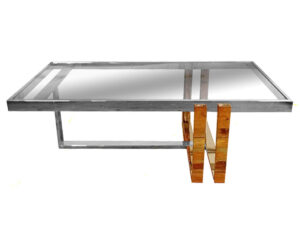 Mesa Acero Inoxidable Pulido 120 x 60 x 40 cm con Vidrio Templado