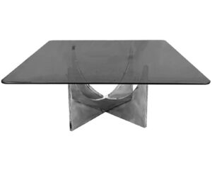 Mesa Acero Inoxidable Pulido 100 x 100 x 40 cm con Vidrio Templado Vol.2