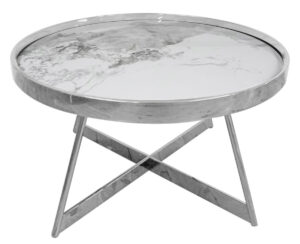 Mesa Acero Inoxidable Pulido 80 x 80 x 45 cm con Piedra Sinterizada