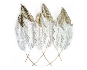 Wall Art Plumas x 6 54 x 57 cm Blanco y Dorado