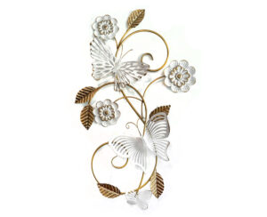 Wall Art Mariposas y Flores 72 x 42 cm Blanco y Dorado