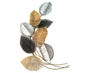 Wall Art Hojas x 8 70 x 45 cm Gris y Blanco