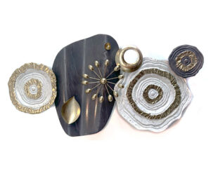 Wall Art Abstracto 88 x 49 cm Gris, Dorado y Blanco