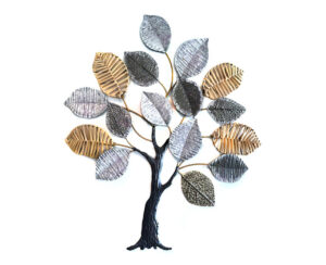 Wall Art Arbol 78 x 65 cm Blanco, Gris y Dorado