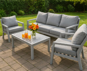 Juego Living Exterior Sofa 3 Cuerpos Mesa Ratona 120 x 60 cm y Sillones Vol2