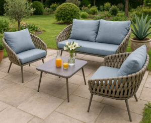 Juego Living Exterior Sofa 2 Cuerpos Mesa Ratona 80 x 55 cm y Sillones Vol1