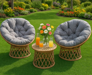 Juego Living 2 Sillas Giratorias 80 x 66 x 78 cm Mesa 40 x 45 cm con Almohadones Vol1