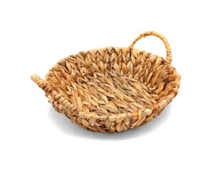 Canasta Redonda Chica 28 x 7 cm Hoja Platano con Manijas