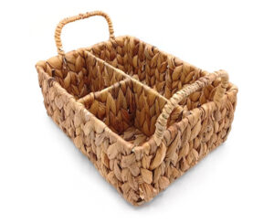 Canasta Rectangular con 3 Divisiones 26 x 20 x 10 cm Hoja Platano con Manijas