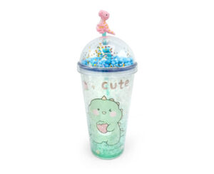 Vaso Traslucido Dino con Tapa, Sorbete y Luz