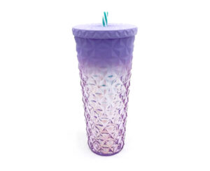 Vaso Diamante Tornasolado con Tapa y Sorbete