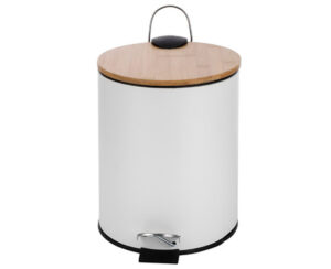 Cesto Tapa Bamboo con Pedal Cierre Suave 3L Acabado Mate Blanco / Negro