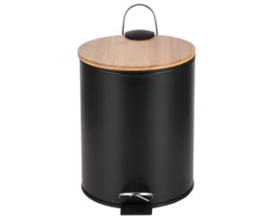 Cesto Tapa Bamboo con Pedal Cierre Suave 5L Acabado Mate Blanco / Negro