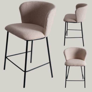 Banqueta Teddy Beige Patas Negras